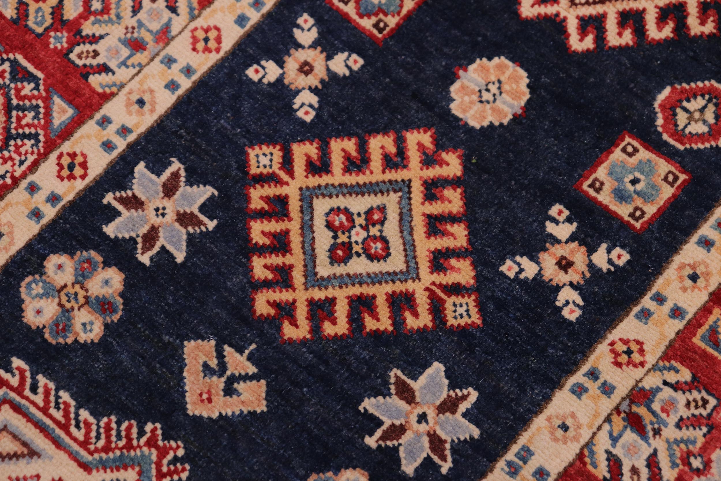 handmade Geometric kazak Blue Red Hand-made RUNNER 100% WOOL area rug 2x10