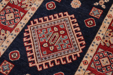 handmade Geometric kazak Blue Red Hand-made RUNNER 100% WOOL area rug 2x10