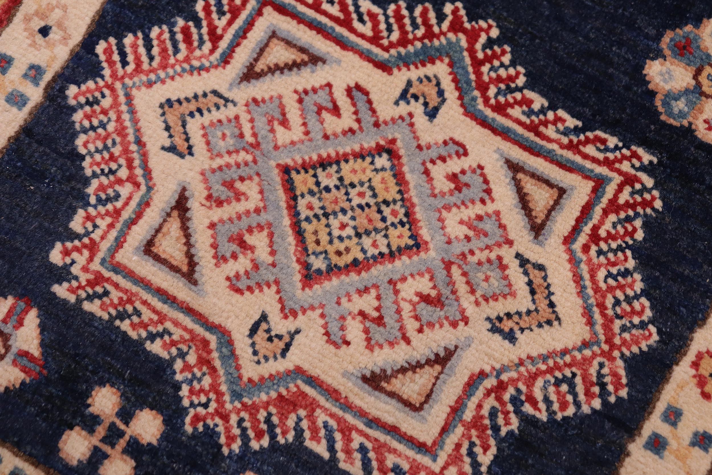 handmade Geometric kazak Blue Red Hand-made RUNNER 100% WOOL area rug 2x10