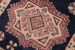 handmade Geometric kazak Blue Red Hand-made RUNNER 100% WOOL area rug 2x10