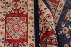 handmade Geometric kazak Blue Red Hand-made RUNNER 100% WOOL area rug 2x10