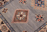 handmade Geometric kazak light Blue Ivory Hand-made RUNNER 100% WOOL area rug 2x6