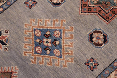 handmade Geometric kazak light Blue Ivory Hand-made RUNNER 100% WOOL area rug 2x6