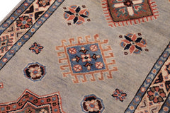 handmade Geometric kazak light Blue Ivory Hand-made RUNNER 100% WOOL area rug 2x6