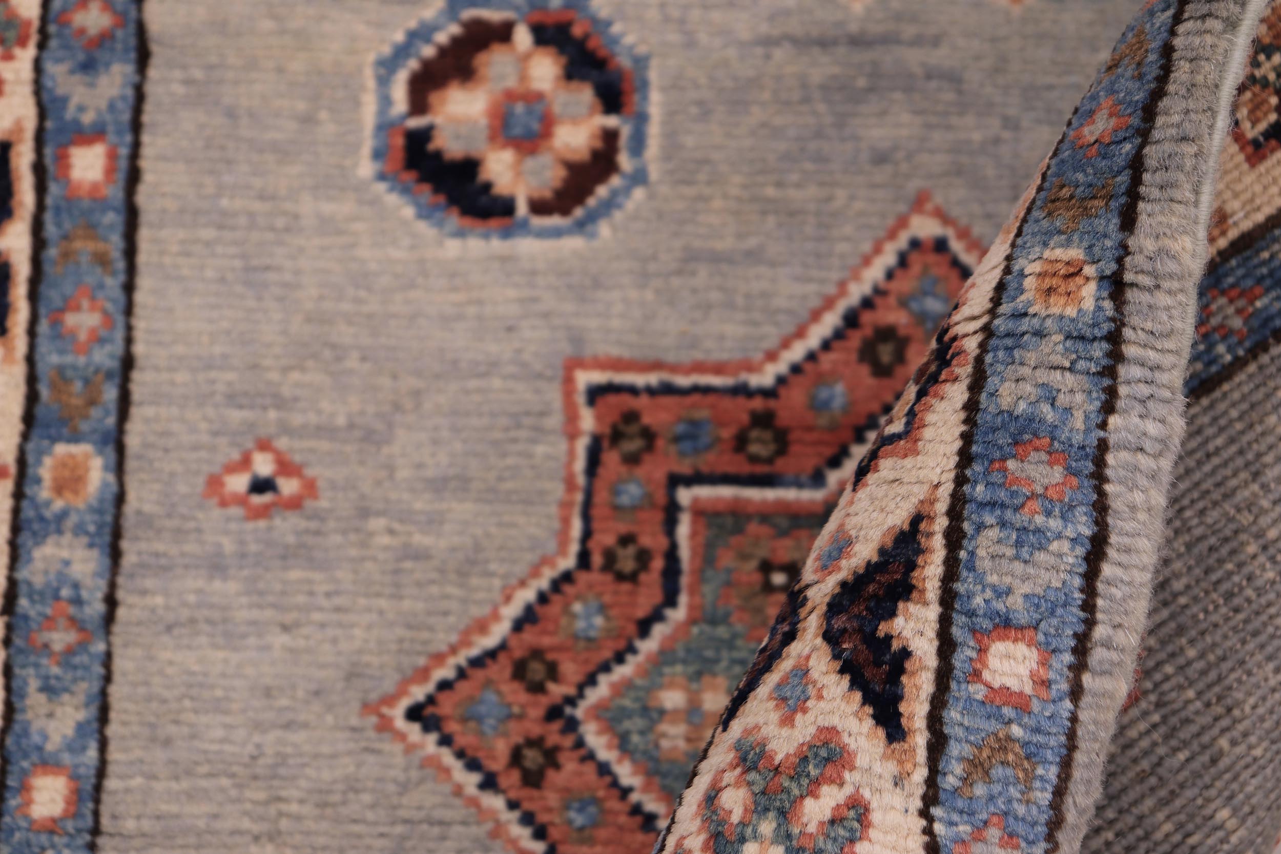 handmade Geometric Kazak Lt. Blue Beige Hand-made ROUND 100% WOOL area rug 8x8