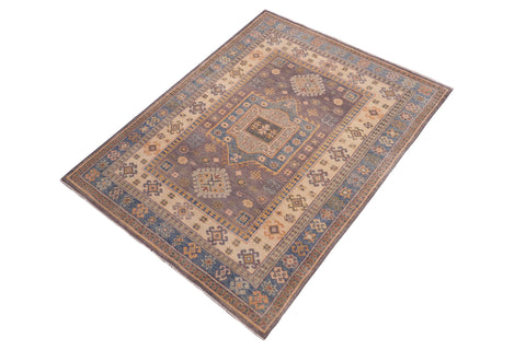 handmade Geometric Kazak Lt. Gray Lt. Blue Hand-made RECTANGLE 100% WOOL area rug 4'X6'