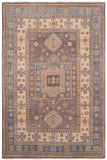 handmade Geometric Kazak Lt. Gray Lt. Blue Hand-made RECTANGLE 100% WOOL area rug 4' x 6'