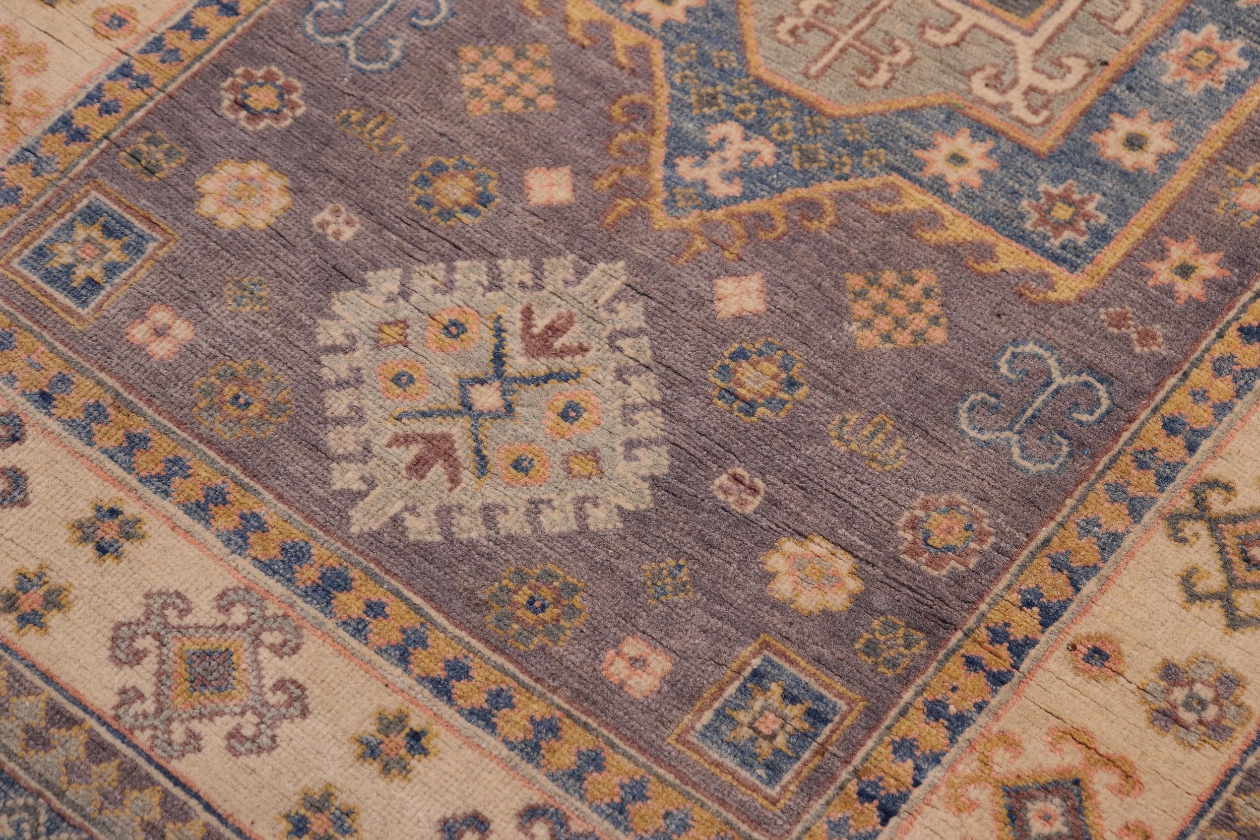 handmade Geometric Kazak Lt. Gray Lt. Blue Hand-made RECTANGLE 100% WOOL area rug 4'X6'