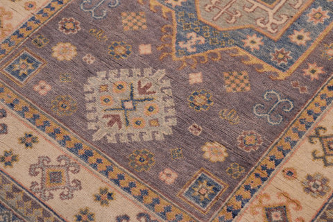 handmade Geometric Kazak Lt. Gray Lt. Blue Hand-made RECTANGLE 100% WOOL area rug 4'X6'