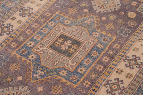 handmade Geometric Kazak Lt. Gray Lt. Blue Hand-made RECTANGLE 100% WOOL area rug 4'X6'