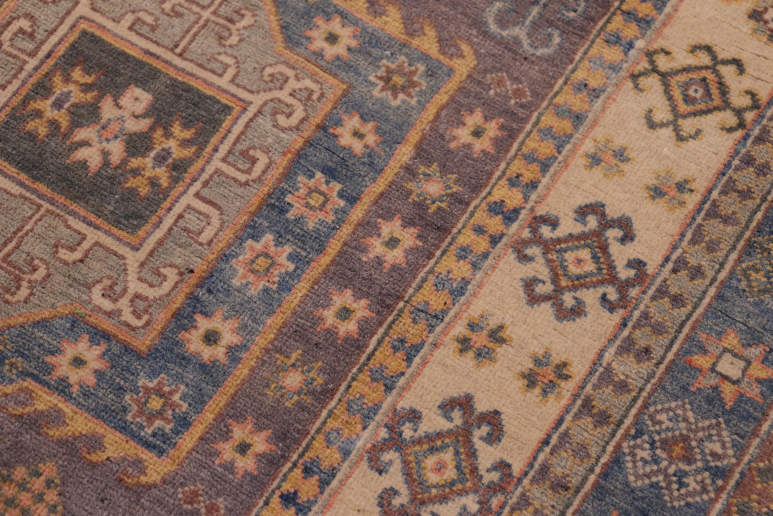 handmade Geometric Kazak Lt. Gray Lt. Blue Hand-made RECTANGLE 100% WOOL area rug 4'X6'