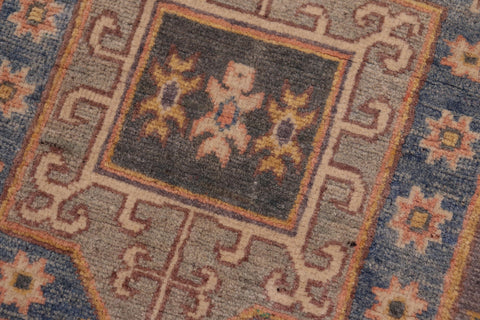 handmade Geometric Kazak Lt. Gray Lt. Blue Hand-made RECTANGLE 100% WOOL area rug 4'X6'