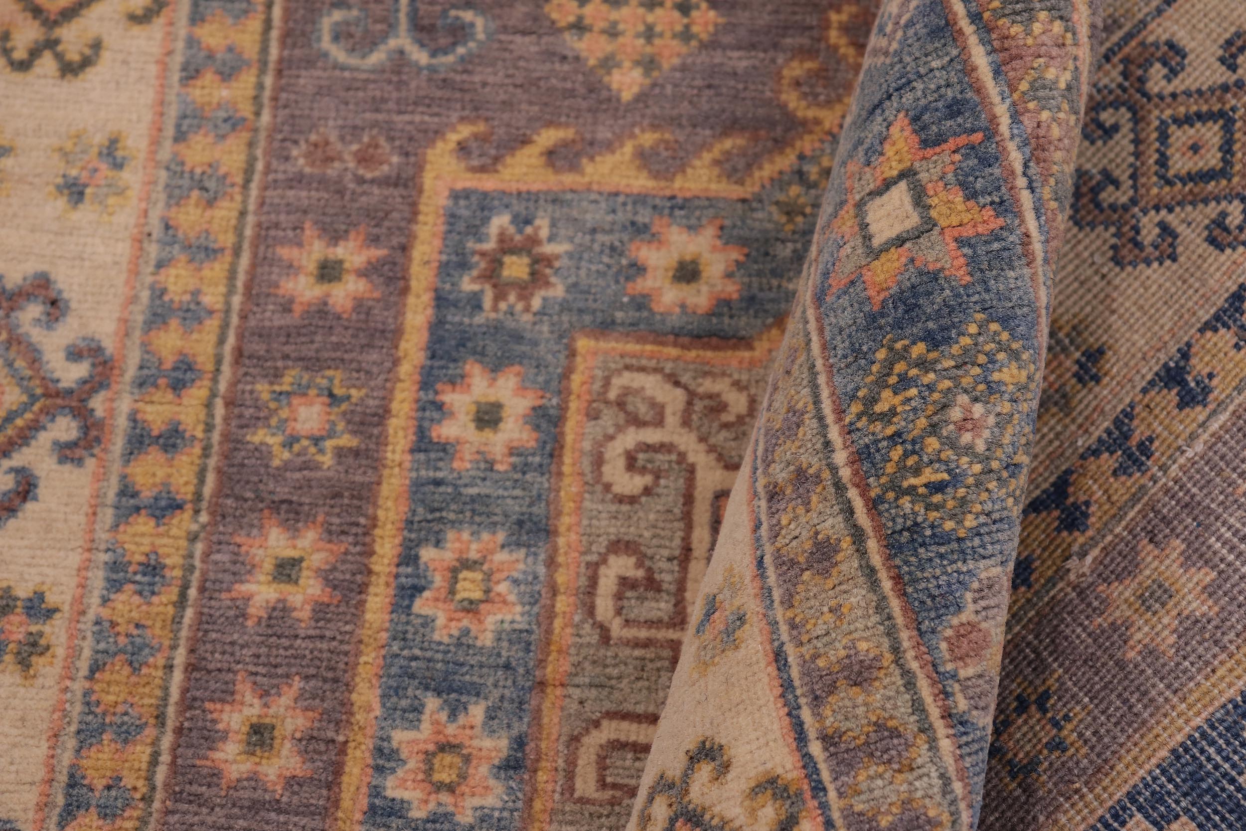 handmade Geometric Kazak Lt. Gray Lt. Blue Hand-made RECTANGLE 100% WOOL area rug 4'X6'