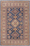 handmade Geometric Kazak Blue Beige Hand-made RECTANGLE 100% WOOL area rug 4' x 6'