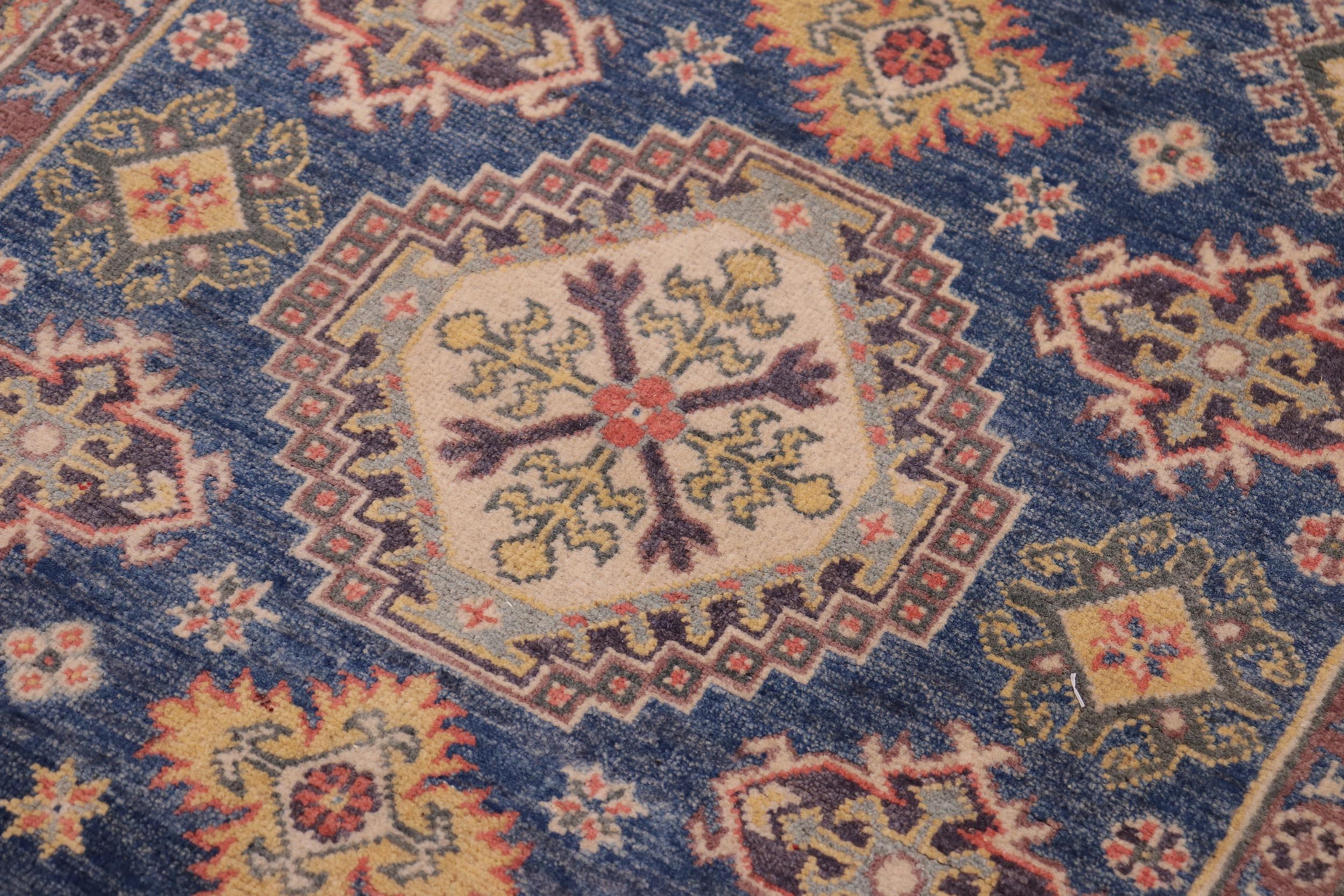 handmade Geometric Kazak Blue Beige Hand-made RECTANGLE 100% WOOL area rug 4'X6'