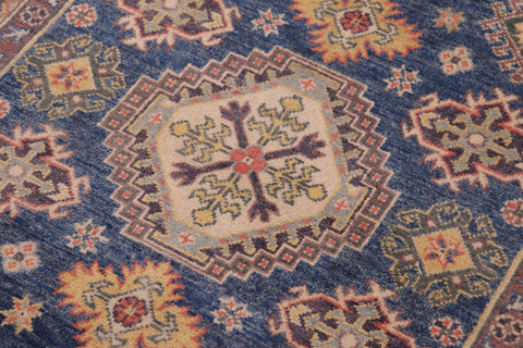 handmade Geometric Kazak Blue Beige Hand-made RECTANGLE 100% WOOL area rug 4'X6'
