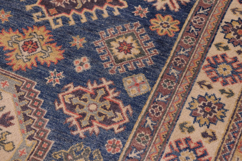 handmade Geometric Kazak Blue Beige Hand-made RECTANGLE 100% WOOL area rug 4'X6'
