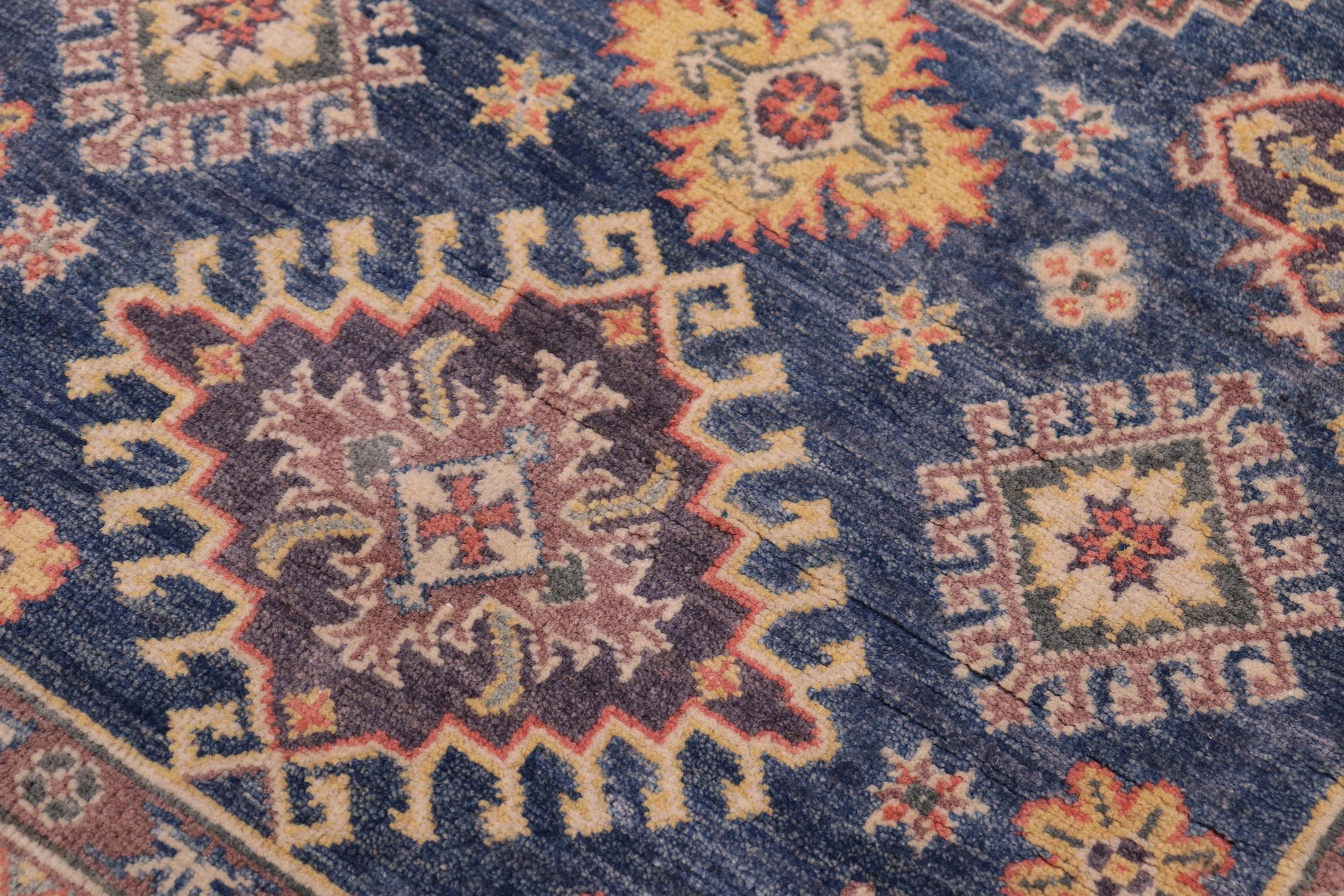 handmade Geometric Kazak Blue Beige Hand-made RECTANGLE 100% WOOL area rug 4'X6'