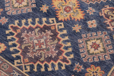 handmade Geometric Kazak Blue Beige Hand-made RECTANGLE 100% WOOL area rug 4'X6'