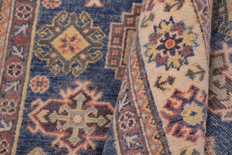 handmade Geometric Kazak Blue Beige Hand-made RECTANGLE 100% WOOL area rug 4'X6'