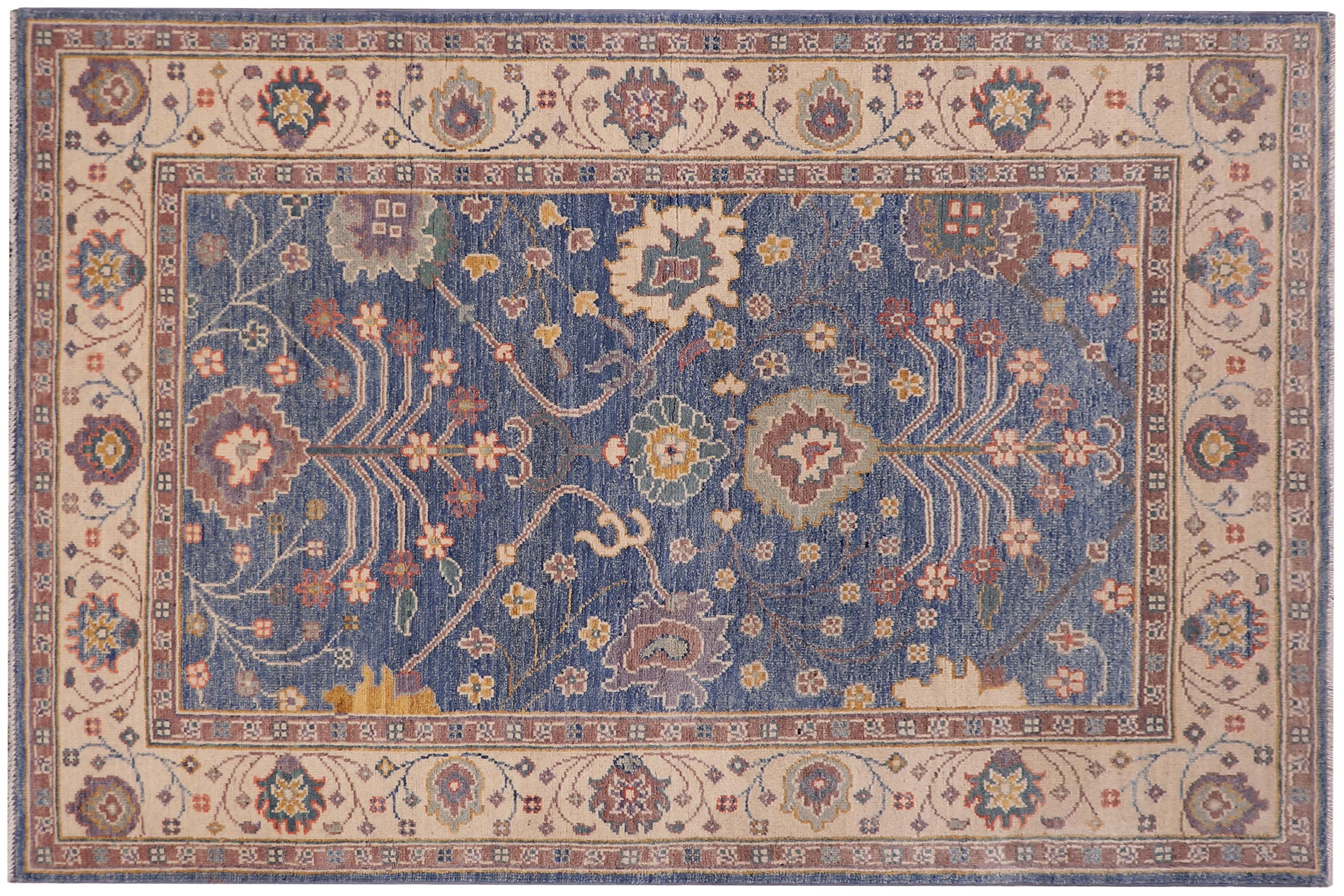 handmade Geometric Kazak Lt. Blue Beige Hand-made RECTANGLE 100% WOOL area rug 4'X6'