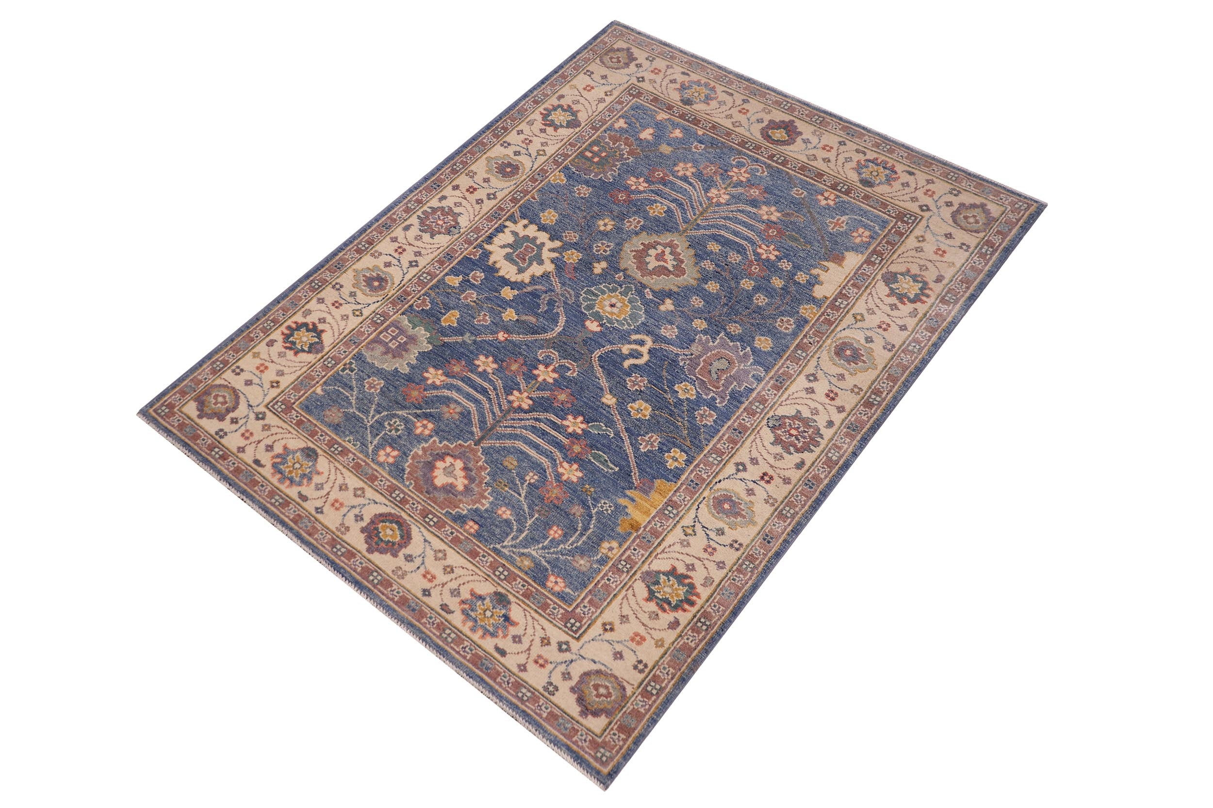 handmade Geometric Kazak Lt. Blue Beige Hand-made RECTANGLE 100% WOOL area rug 4'X6'