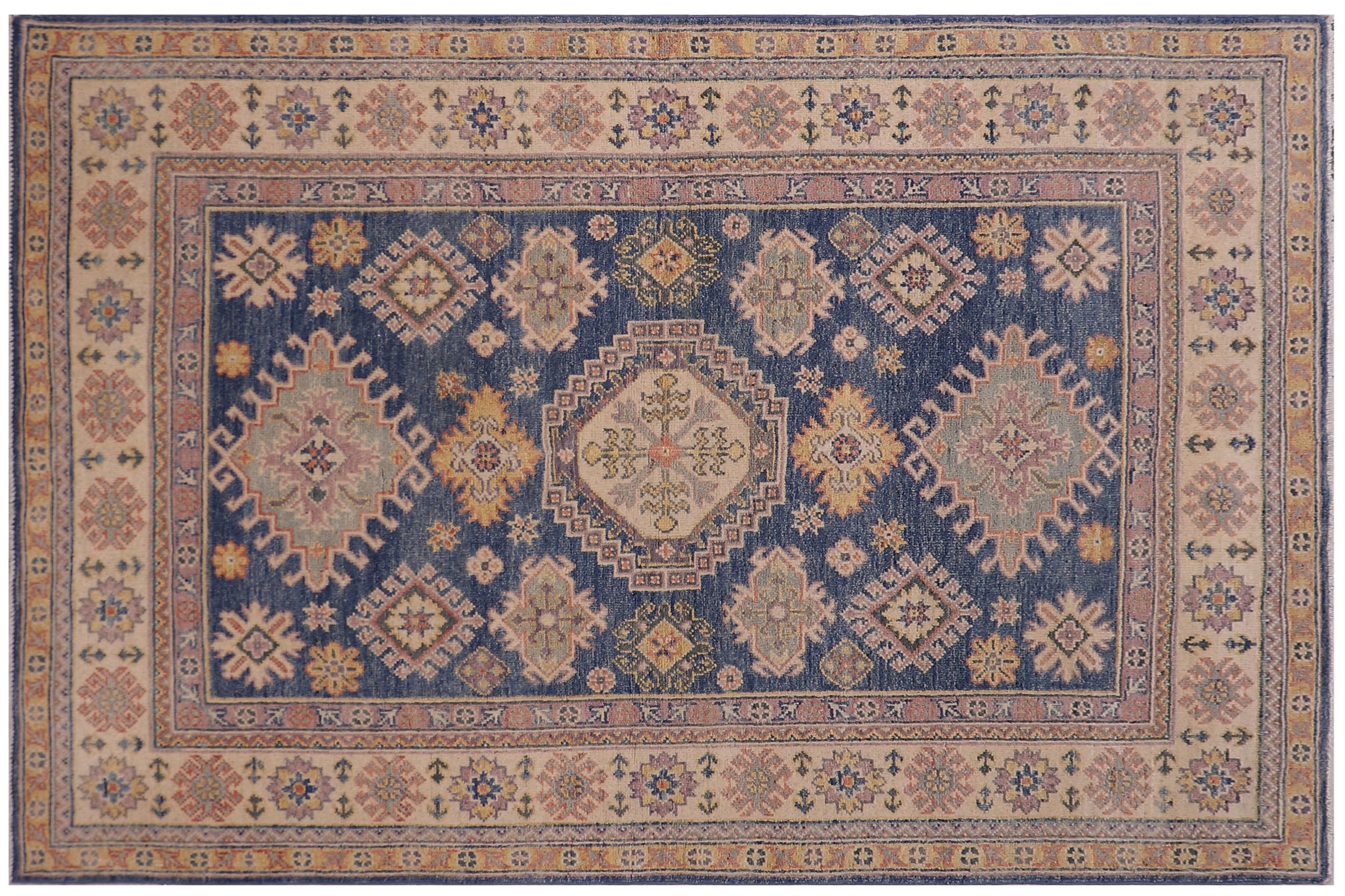 handmade Geometric Kazak Lt. Blue Beige Hand-made RECTANGLE 100% WOOL area rug 4'X6'