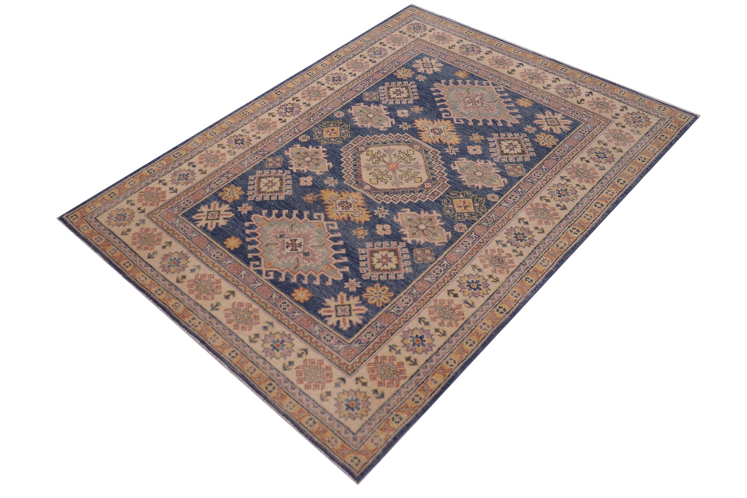 handmade Geometric Kazak Lt. Blue Beige Hand-made RECTANGLE 100% WOOL area rug 4'X6'
