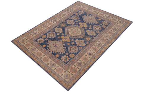 handmade Geometric Kazak Lt. Blue Beige Hand-made RECTANGLE 100% WOOL area rug 4'X6'