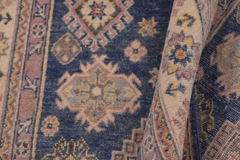 handmade Geometric Kazak Lt. Blue Beige Hand-made RECTANGLE 100% WOOL area rug 4'X6'