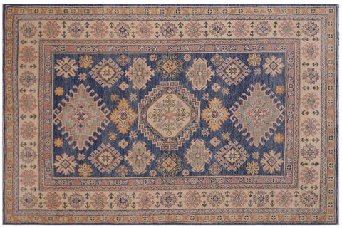 handmade Geometric Kazak Lt. Blue Beige Hand-made RECTANGLE 100% WOOL area rug 4'X6'
