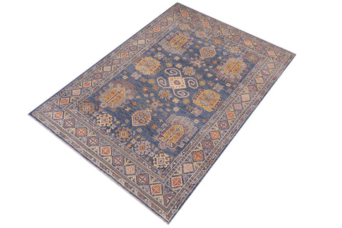 handmade Geometric Kafkaz Lt. Blue Lt. Blue Hand-made RECTANGLE 100% WOOL area rug 4' x 6'