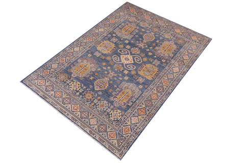 handmade Geometric Kafkaz Lt. Blue Lt. Blue Hand-made RECTANGLE 100% WOOL area rug 4' x 6'
