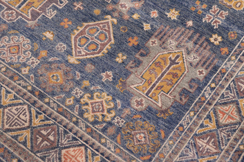 handmade Geometric Kafkaz Lt. Blue Lt. Blue Hand-made RECTANGLE 100% WOOL area rug 4' x 6'