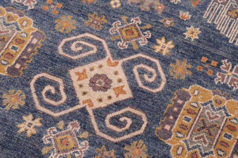 handmade Geometric Kafkaz Lt. Blue Lt. Blue Hand-made RECTANGLE 100% WOOL area rug 4' x 6'