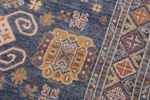 handmade Geometric Kafkaz Lt. Blue Lt. Blue Hand-made RECTANGLE 100% WOOL area rug 4' x 6'