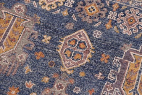 handmade Geometric Kafkaz Lt. Blue Lt. Blue Hand-made RECTANGLE 100% WOOL area rug 4' x 6'