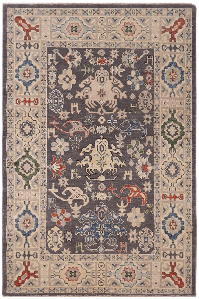 handmade Traditional Kafkaz Gray Lt. Gold Hand-made RECTANGLE 100% WOOL area rug 4X6