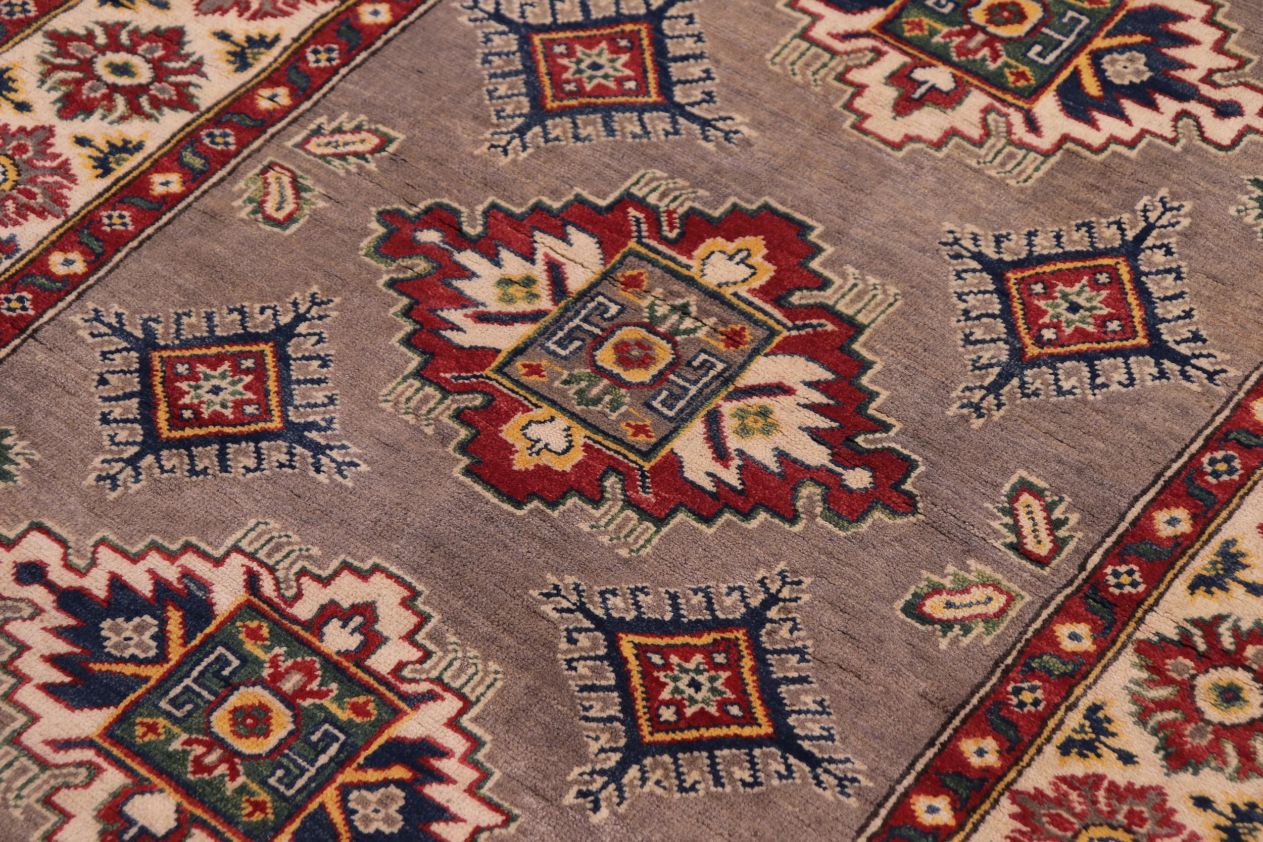 handmade Geometric Kazak Gray Beige Hand-made RECTANGLE 100% WOOL area rug 4'X6'