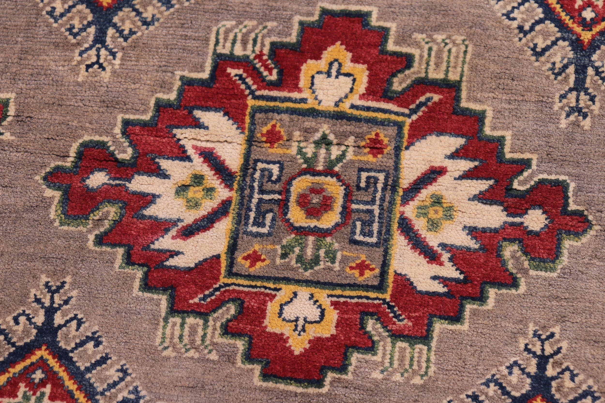 handmade Geometric Kazak Gray Beige Hand-made RECTANGLE 100% WOOL area rug 4'X6'