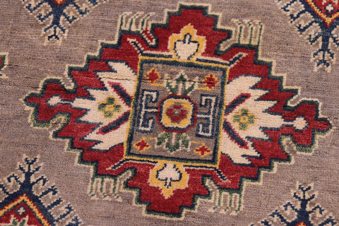 handmade Geometric Kazak Gray Beige Hand-made RECTANGLE 100% WOOL area rug 4'X6'