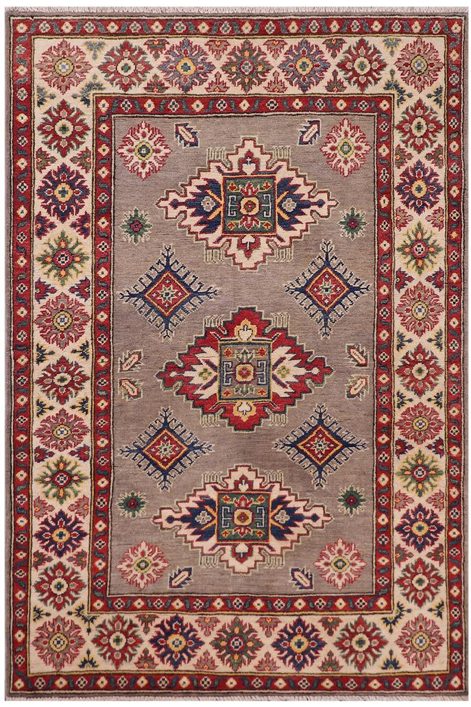 handmade Geometric Kazak Gray Beige Hand-made RECTANGLE 100% WOOL area rug 4'X6'