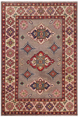 handmade Geometric Kazak Gray Beige Hand-made RECTANGLE 100% WOOL area rug 4'X6'