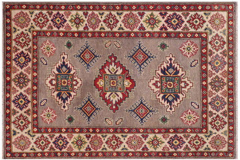 handmade Geometric Kazak Gray Beige Hand-made RECTANGLE 100% WOOL area rug 4'X6'