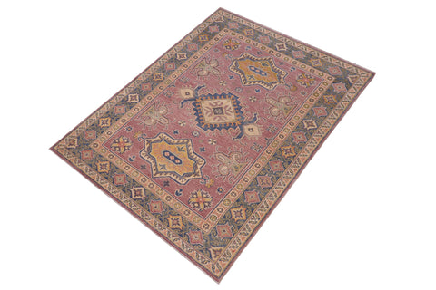 handmade Geometric Kazak Purple Lt. Blue Hand-made RECTANGLE 100% WOOL area rug 4'X6'