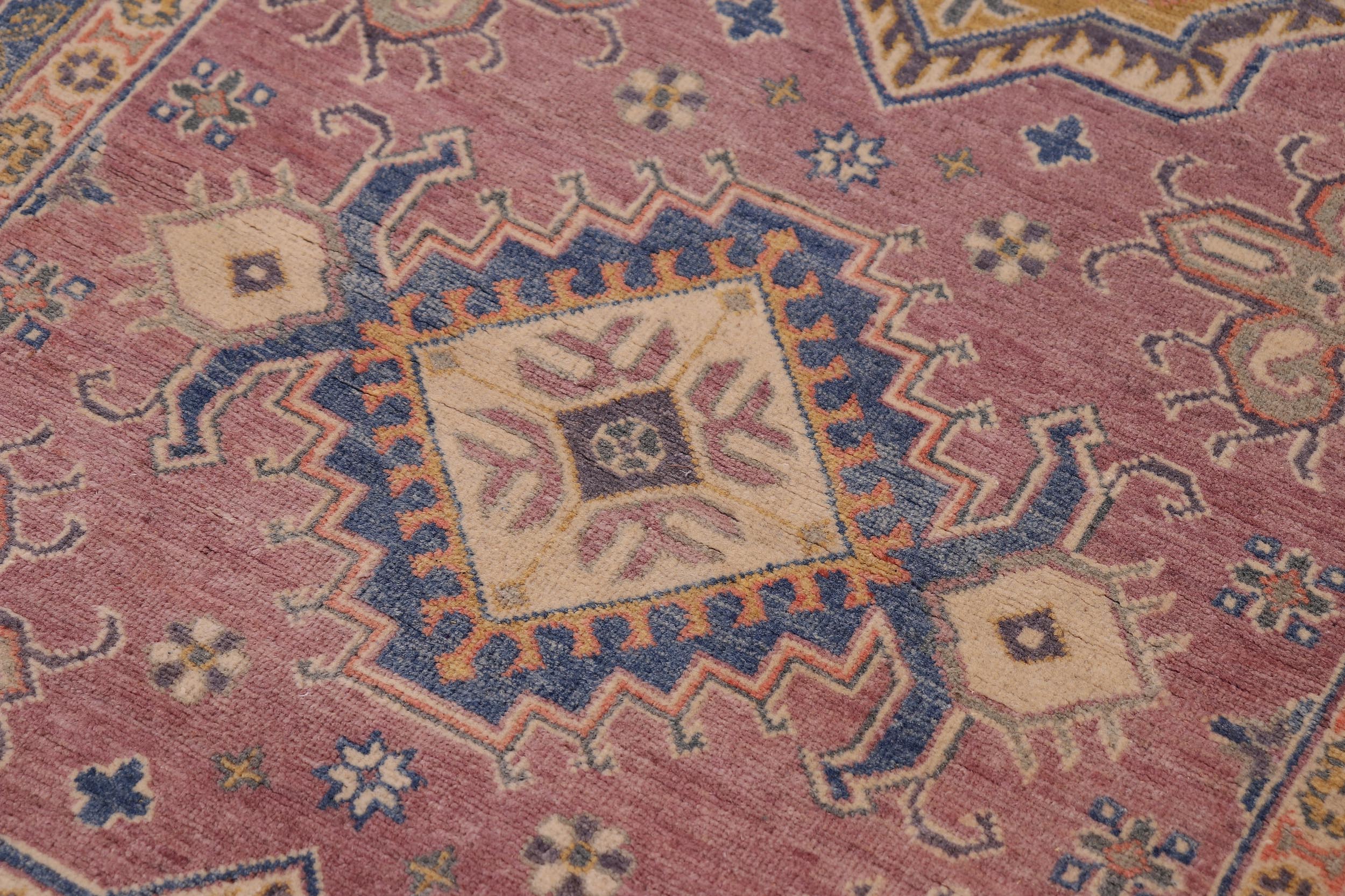 handmade Geometric Kazak Purple Lt. Blue Hand-made RECTANGLE 100% WOOL area rug 4'X6'
