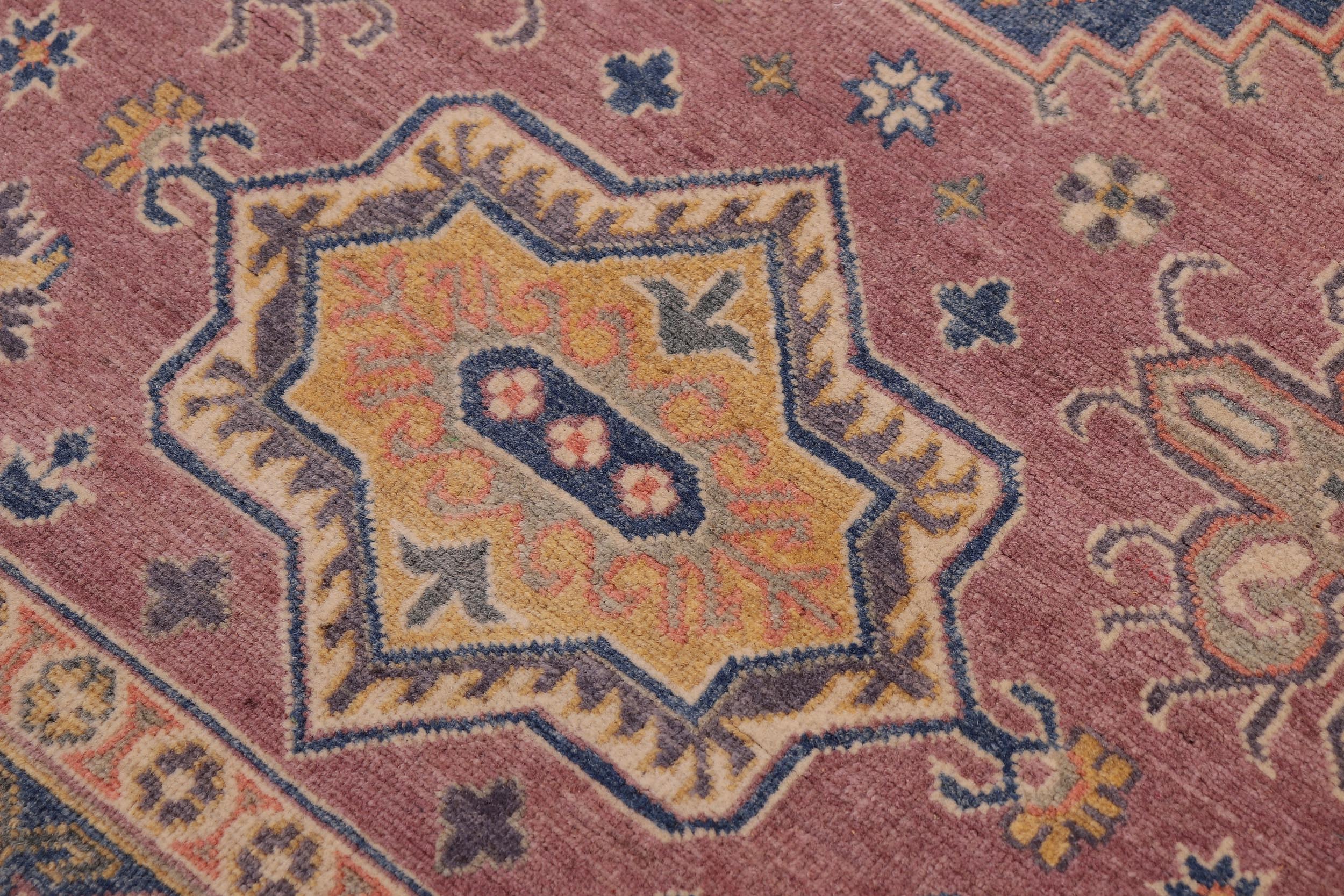 handmade Geometric Kazak Purple Lt. Blue Hand-made RECTANGLE 100% WOOL area rug 4'X6'