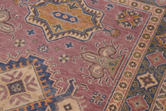 handmade Geometric Kazak Purple Lt. Blue Hand-made RECTANGLE 100% WOOL area rug 4'X6'