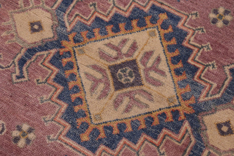 handmade Geometric Kazak Purple Lt. Blue Hand-made RECTANGLE 100% WOOL area rug 4'X6'