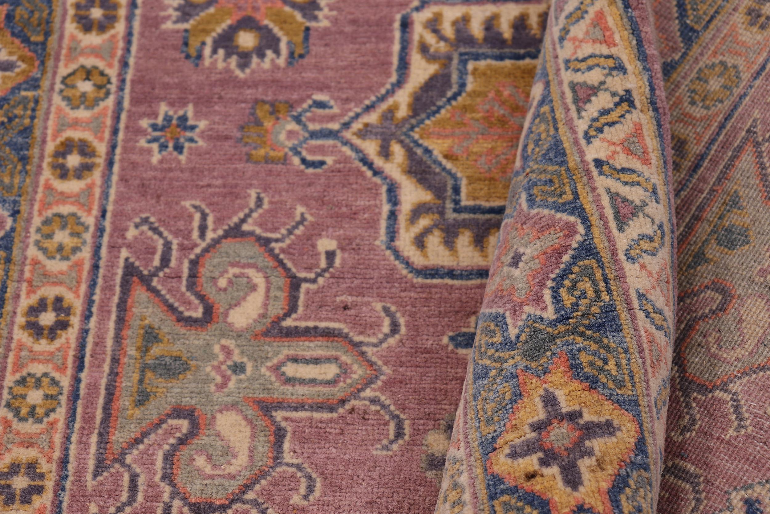 handmade Geometric Kazak Purple Lt. Blue Hand-made RECTANGLE 100% WOOL area rug 4'X6'